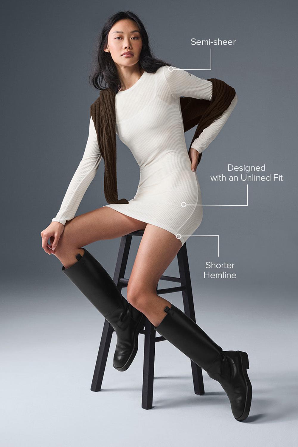 Vestido Alo Yoga Ribbed Sea Coast Long Sleeve Mujer Ivory | Mexico  LEX-920716