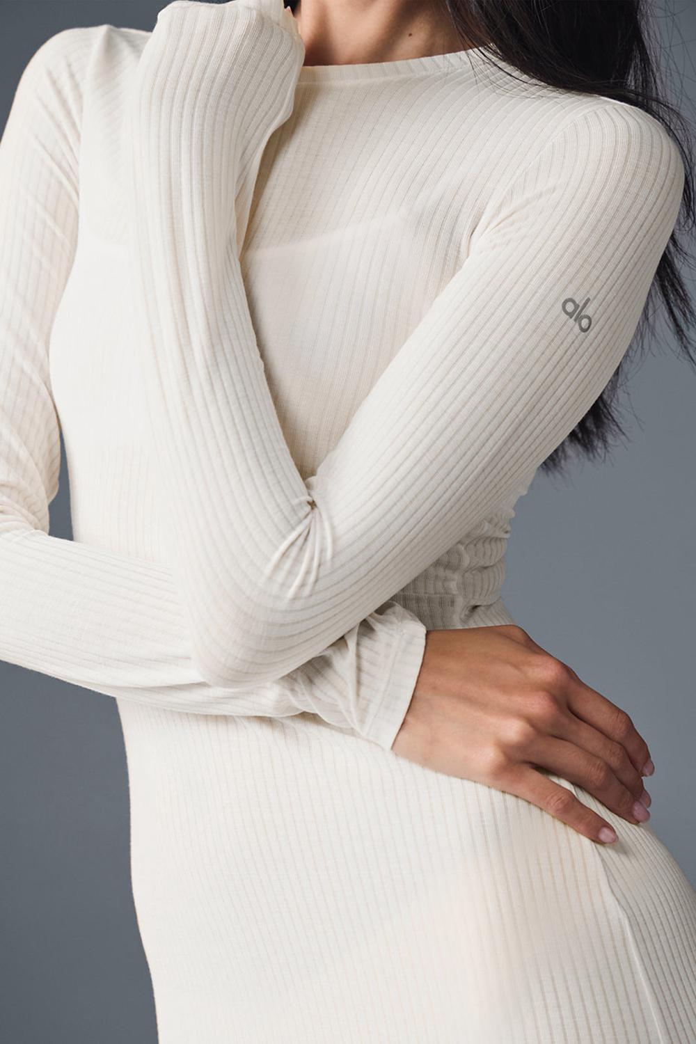 Vestido Alo Yoga Ribbed Sea Coast Long Sleeve Mujer Ivory | Mexico  LEX-920716