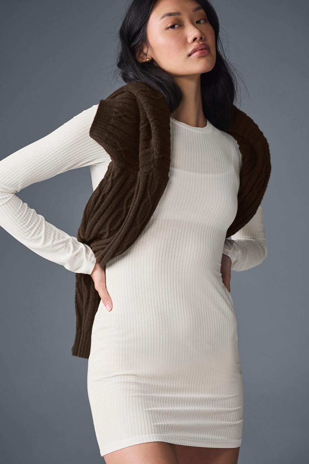 Vestido Alo Yoga Ribbed Sea Coast Long Sleeve Mujer Ivory | Mexico  LEX-920716