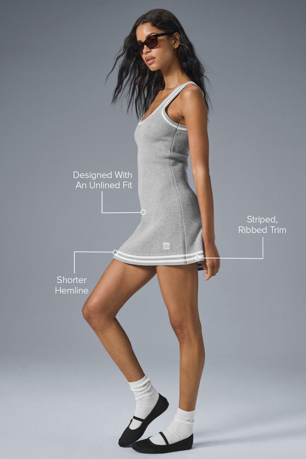 Vestido Alo Yoga Tennis Club Sweater Knit Mujer Grises Blancos | Mexico  SCN-794205